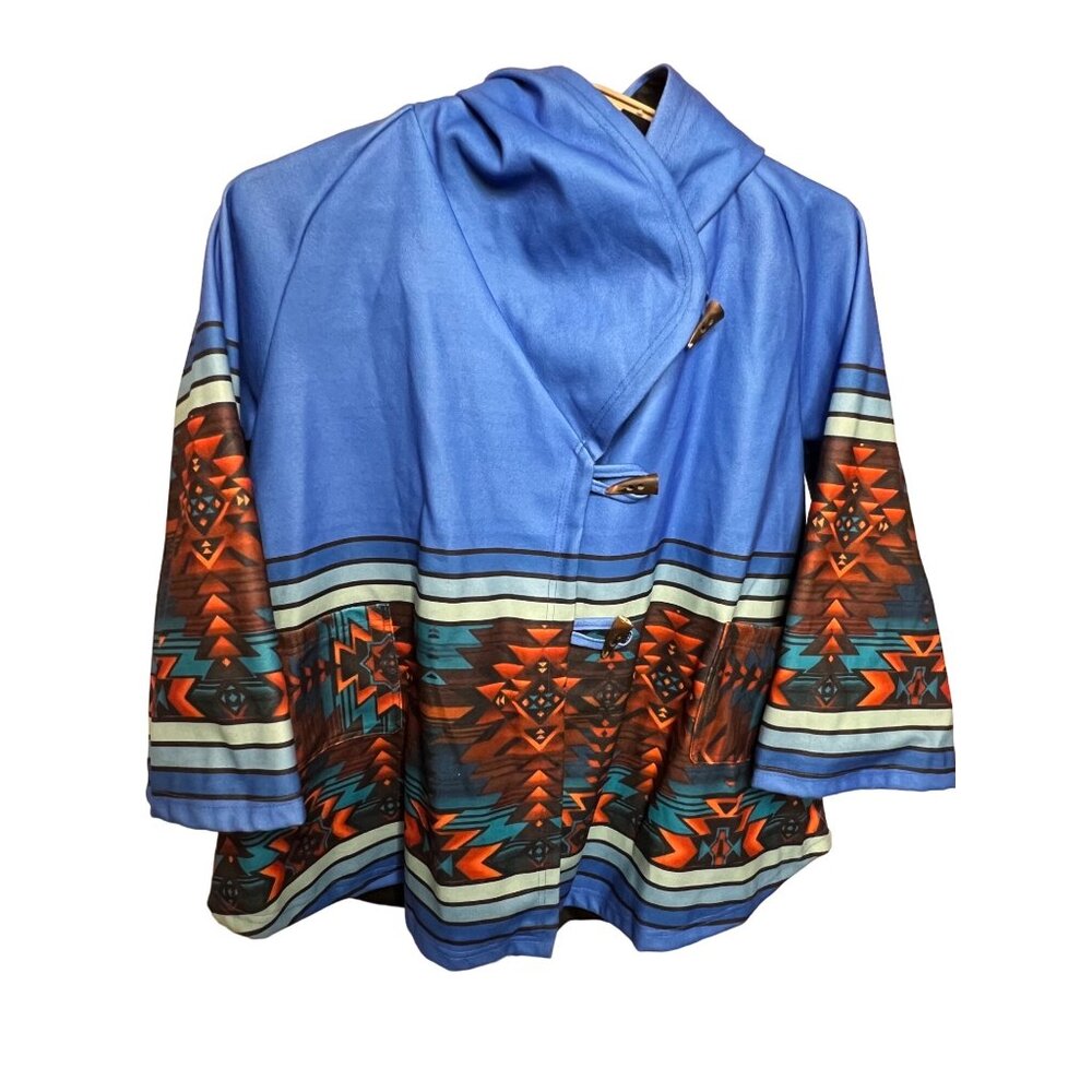 Women’s Yellowstone Jacket Poncho 3XL Pockets Hood Aztec Bell Sleeves